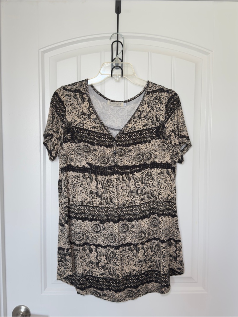 BaiShengGT Large V Neck Tribal Inspired Print Boho Whimsical Soft Girl Blouse